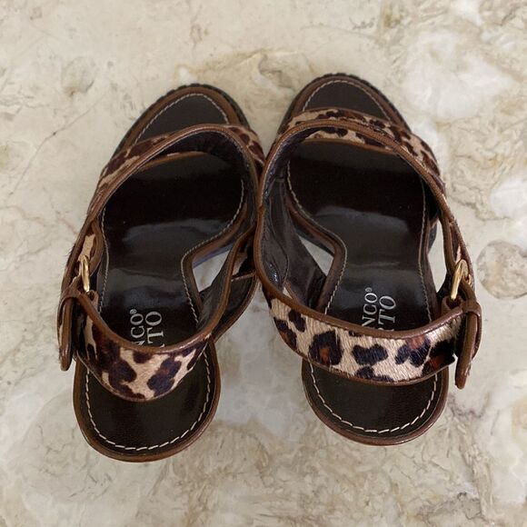 Franco Sarto Cheetah Leopard Print Pony Hair Strappy  Heeled Sandals - Picture 6 of 13